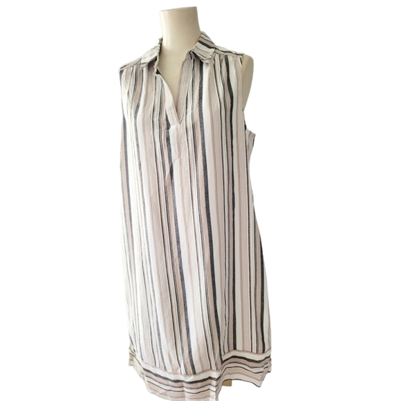 Chico's Impact Stripe Mini Dress Taupe and Gray Size 2 New with Tags Preppy - Picture 6 of 10